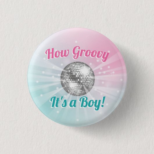Disco Ball Baby Shower Groovy Es ist ein Junge Button (Vorderseite)