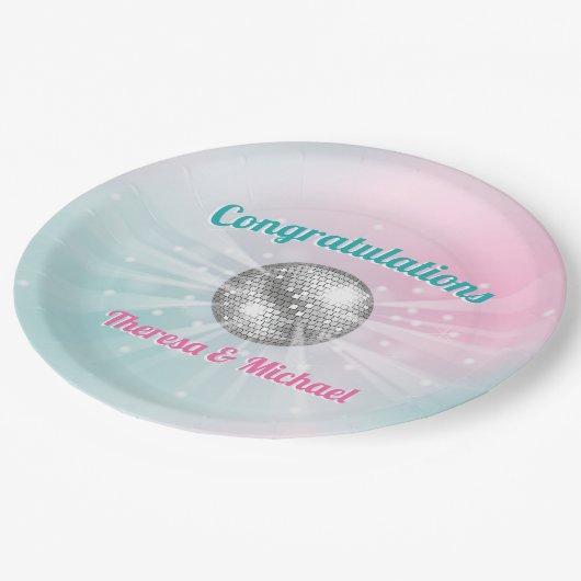 Disco Ball Baby Shower Groovy Pappteller (Schrägansicht)