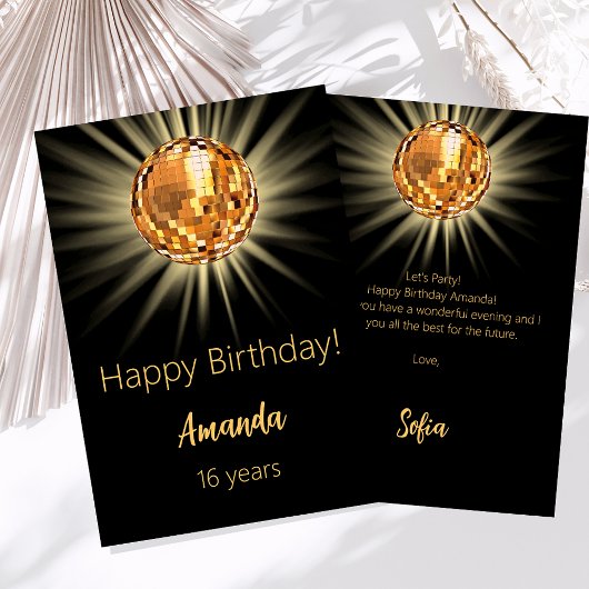 Disco Ball Black Gold zum Geburtstag Karte
