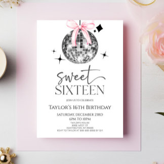 Disco Ball Bow 16 . Geburtstag 16. Geburtstagspart Einladung