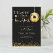 Disco ball cheers New Year's  Party  Einladung (Stehend Vorderseite)