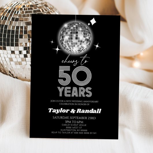 Disco Ball Cheers To 50 Years Wedding Anniversary Einladung