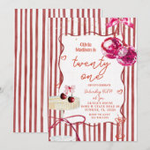 Disco Ball Cherry Cocktail Party Einladung (Vorne/Hinten)