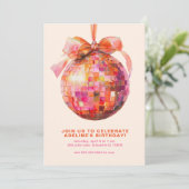 Disco Ball Coquette Bow Geburtstagsparty Einladung (Stehend Vorderseite)