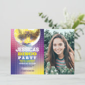 Disco Ball Dance Foto Party Wilhelm Tell Einladung (Stehend Vorderseite)