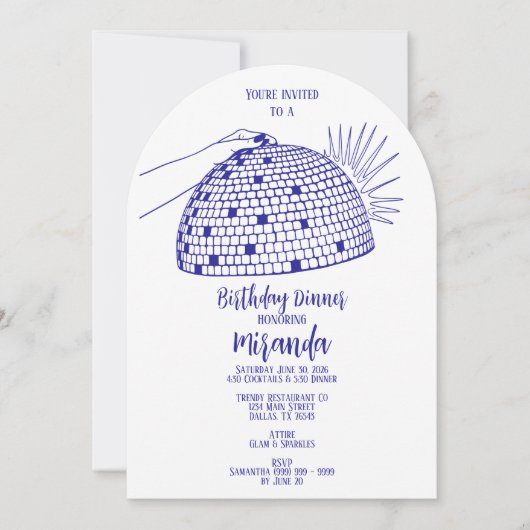 Disco Ball Dinner Einladung blau (Vorderseite)