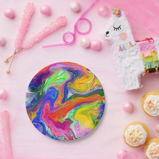 Disco Ball Electric Marble Fluid Art Pappteller (Party)