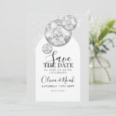 Disco Ball Engagement Party Save The Date (Stehend Vorderseite)