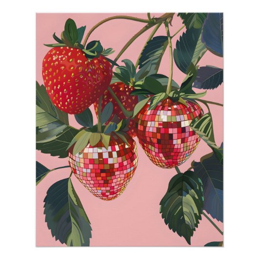 Disco Ball Erdbeeren Poster Wandbild (Vorderseite)