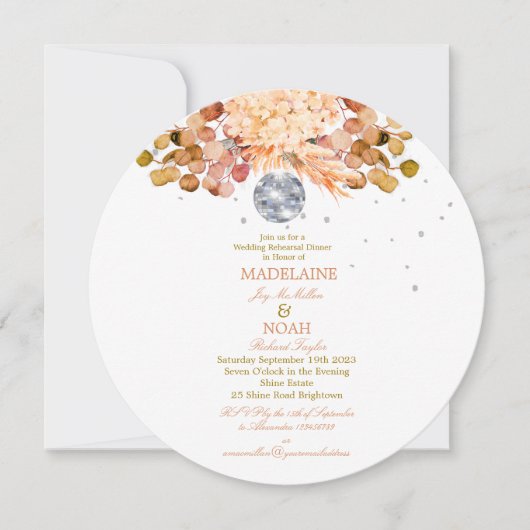 Disco Ball Floral Elegante Probe Hochzeitsfeier Einladung (Vorderseite)