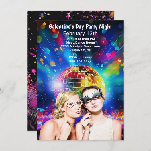 Disco Ball Galentine's Day Party Einladung (Vorne/Hinten)