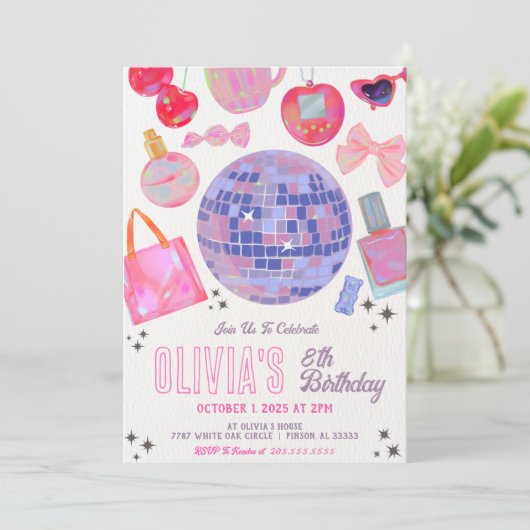 Disco Ball Girl zum Geburtstag Einladung (Stehend Vorderseite)