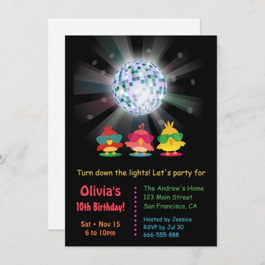 Disco Ball Glow and Dancing Birthday Party Einladung (Vorne/Hinten)