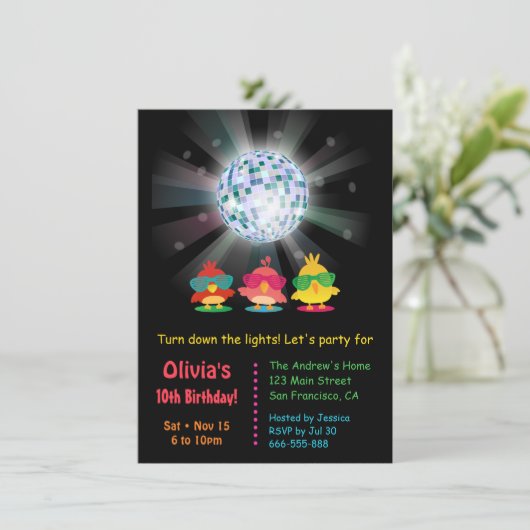 Disco Ball Glow and Dancing Birthday Party Einladung (Stehend Vorderseite)