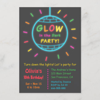 Disco Ball Glow in der Dunklen Geburtstagsparty Einladung