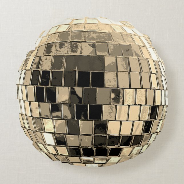 Disco Ball - Gold Rundes Kissen (Vorderseite)