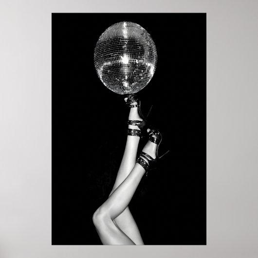 Disco Ball High Heels Druck, Schwarz und Weiß Poster (Vorne)