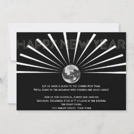 Disco-Ball im Schwarz-Weiß-Silvester Einladung