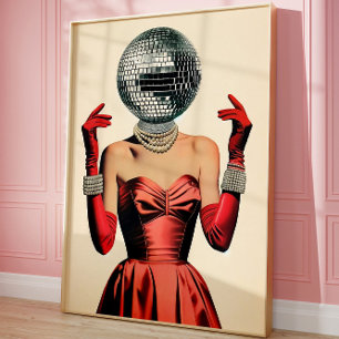 Disco Ball Kopf Frauen an der Wand Party Glam Retr Poster
