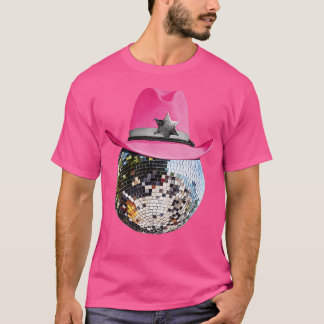 Disco Ball mit rosa Cowboy Hat Club Retro 1 T-Shirt