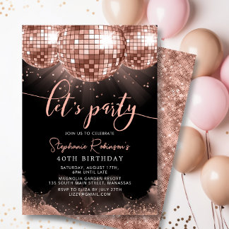 Disco Ball Moderne Rose Gold 40. Geburtstag Party Einladung