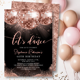 Disco Ball Moderne Rose Gold 40. Geburtstag Party Einladung
