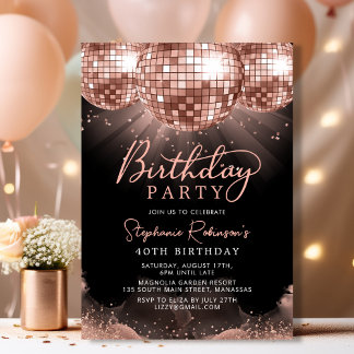 Disco Ball Moderne Rose Gold 40. Geburtstag Party Einladung