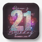 Disco Ball Musical Notes Pink 21st Birthday Pappteller (Vorderseite)