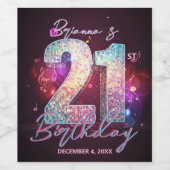 Disco Ball Musical Notes Pink Purple 21st Birthday Weinetikett (Einzelnes Label)