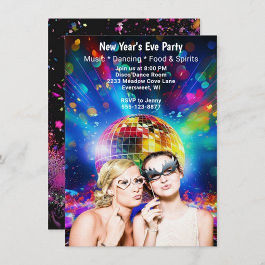 Disco Ball New Year's Eve Girls Party Night Einladung (Vorne/Hinten)