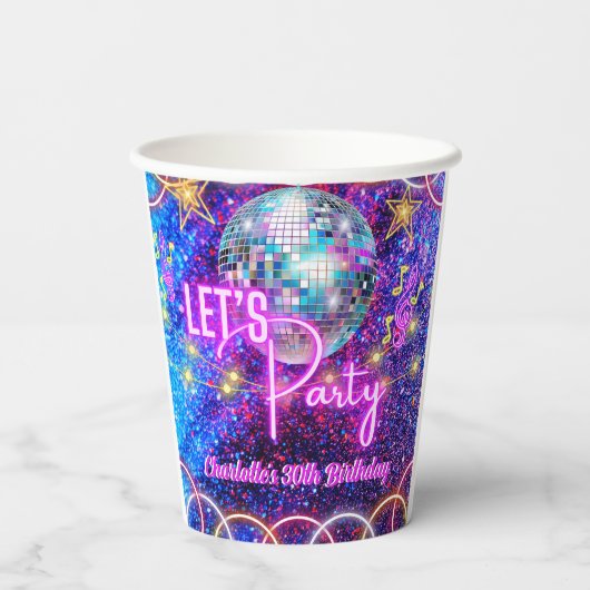 Disco Ball Party Neon Pink Glow Girl Party Pappbecher (Rückseite)