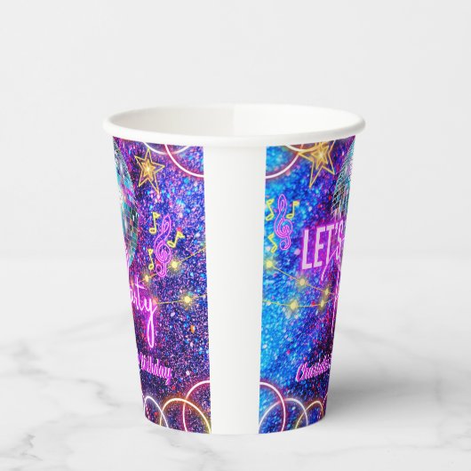 Disco Ball Party Neon Pink Glow Girl Party Pappbecher (Links)