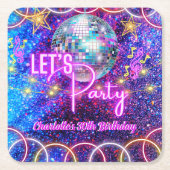 Disco Ball Party Neon Pink Glow Girl Party Rechteckiger Pappuntersetzer (Vorderseite)