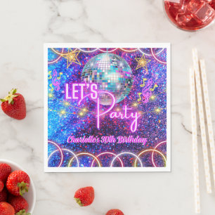 Disco Ball Party Neon Pink Glow Girl Party Serviette