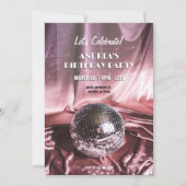 Disco Ball Party Seide Rosa Girls Nacht Einladung (Vorderseite)