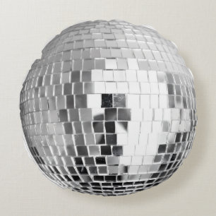 Disco Ball Pillow - Shiny Silver Round Cushi for t Rundes Kissen