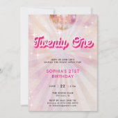 Disco Ball Pink Aquamarin Retro Dance 21. Geburtst Einladung (Vorderseite)