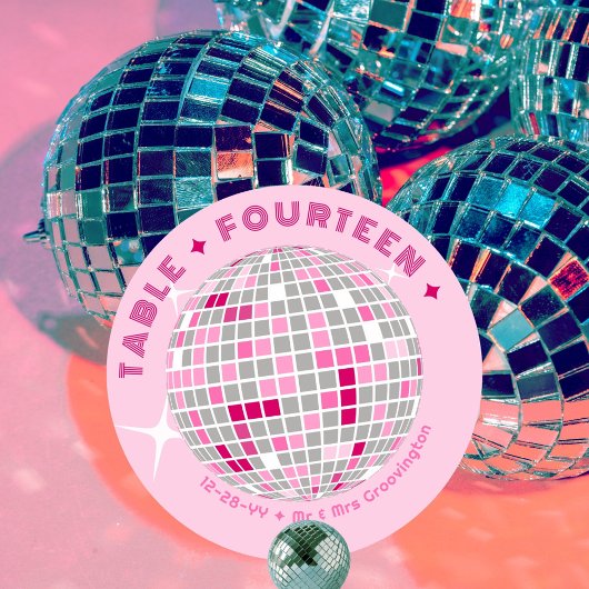 Disco Ball Pink Round Wedding Tischnummer Card
