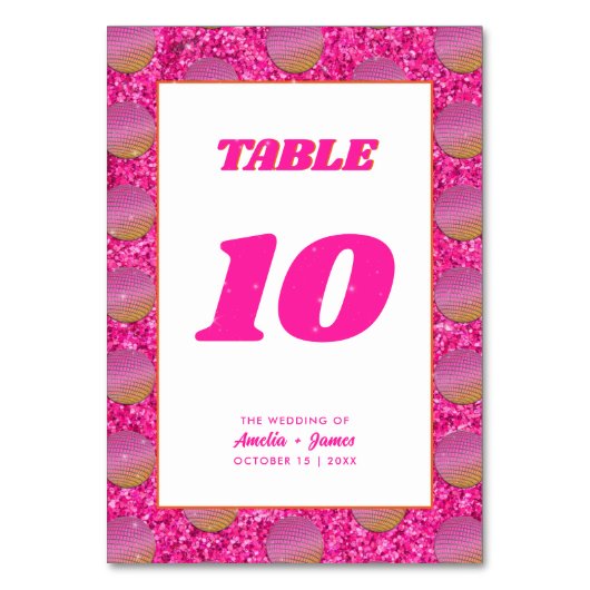 Disco Ball Pink Wedding Tischnummern Doppelseitig (Vorderseite)