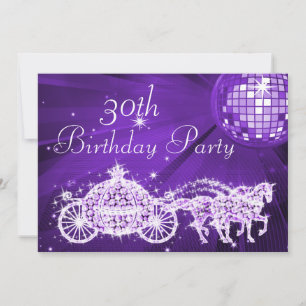 Disco Ball, Princess Coach & Horses 30. Geburtstag Einladung