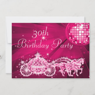 Disco Ball, Princess Coach & Horses 30. Geburtstag Einladung