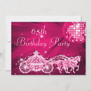Disco Ball, Princess Coach & Horses 65. Geburtstag Einladung