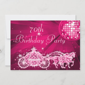 Disco Ball, Princess Coach & Horses 70. Geburtstag Einladung