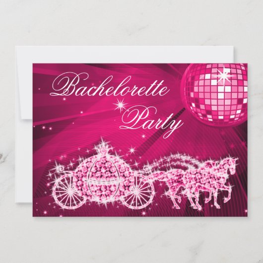 Disco Ball, Princess Coach & Horses Bachelorette Einladung (Vorderseite)