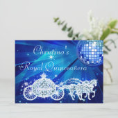 Disco Ball, Princess Coach & Horses Quinceañera Einladung (Stehend Vorderseite)