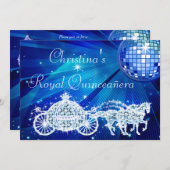 Disco Ball, Princess Coach & Horses Quinceañera Einladung (Vorne/Hinten)