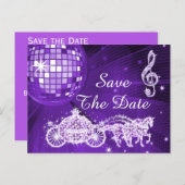 Disco Ball, Princess Coach & Horses Save the Date Ankündigungspostkarte (Vorne/Hinten)