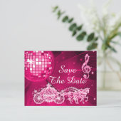 Disco Ball, Princess Coach & Horses Save the Date Ankündigungspostkarte (Stehend Vorderseite)