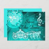 Disco Ball, Princess Coach & Horses Save the Date Ankündigungspostkarte (Vorne/Hinten)