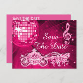 Disco Ball, Princess Coach & Horses Save the Date Ankündigungspostkarte (Vorne/Hinten)